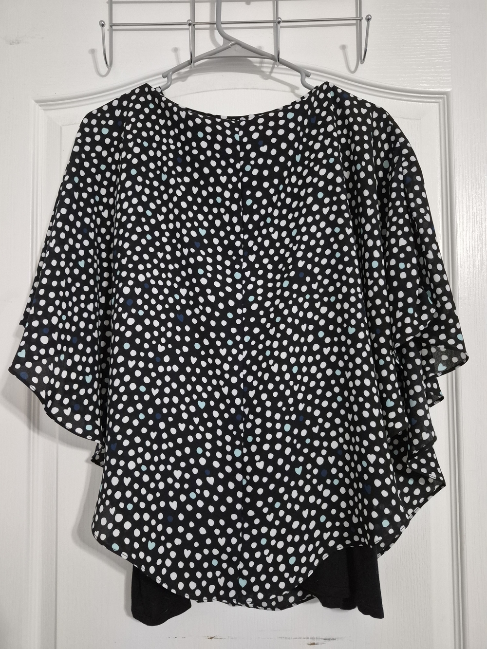Elle Black Polka Dot Flutter Sleeve Blouse with Attached Tank Top. Sz XL - Picture 2 of 5